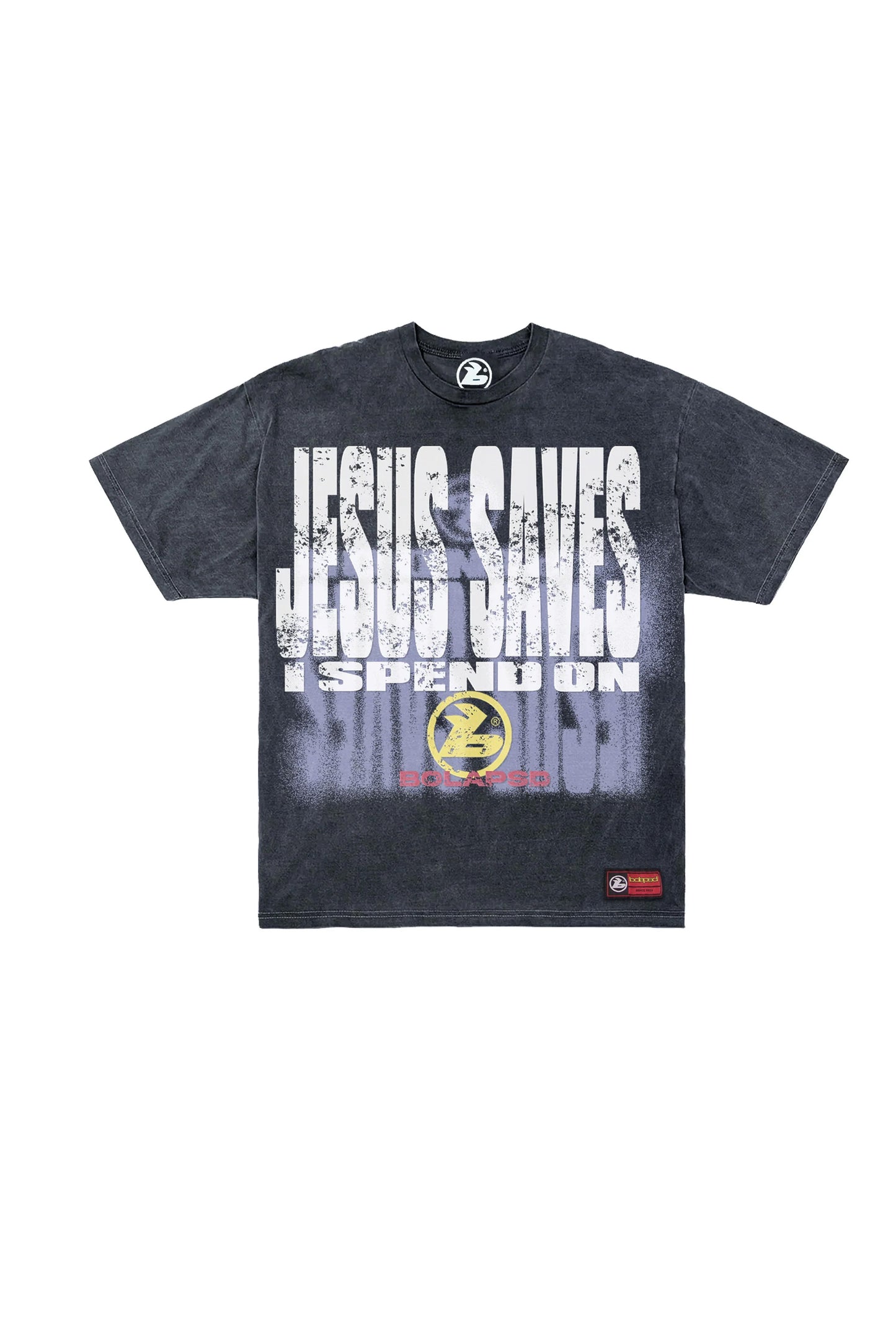 BOLAPSD - JESUS SAVES I SPEND OVERSIZED WASHED BLACK TEE
