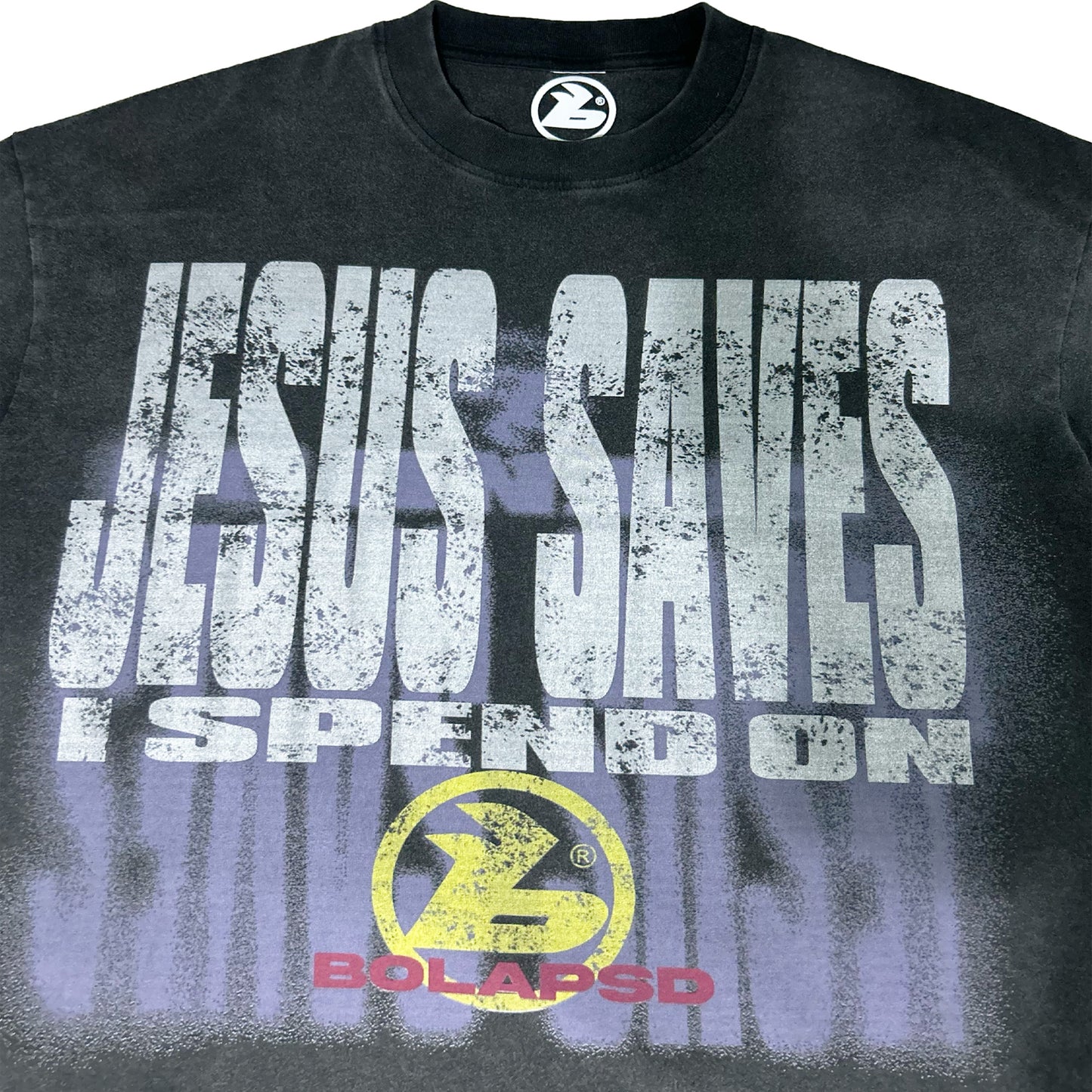 BOLAPSD - JESUS SAVES I SPEND OVERSIZED WASHED BLACK TEE