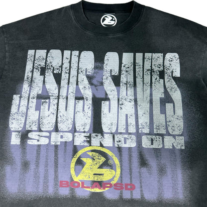 BOLAPSD - JESUS SAVES I SPEND OVERSIZED WASHED BLACK TEE