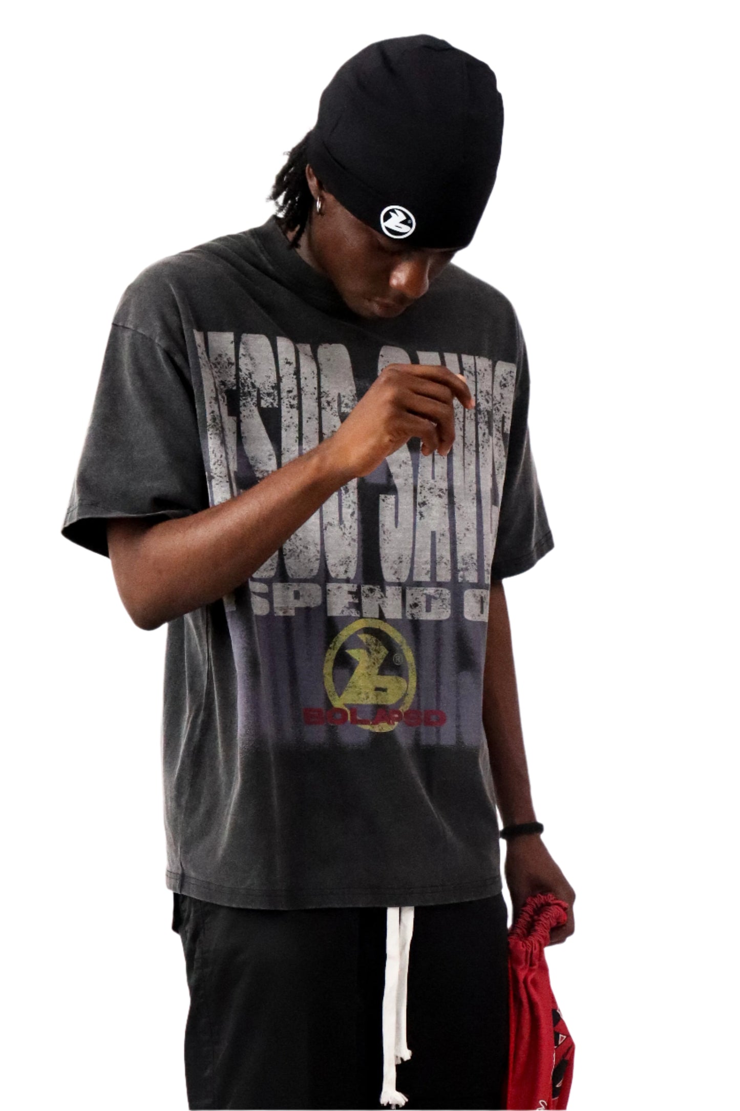 BOLAPSD - JESUS SAVES I SPEND OVERSIZED WASHED BLACK TEE