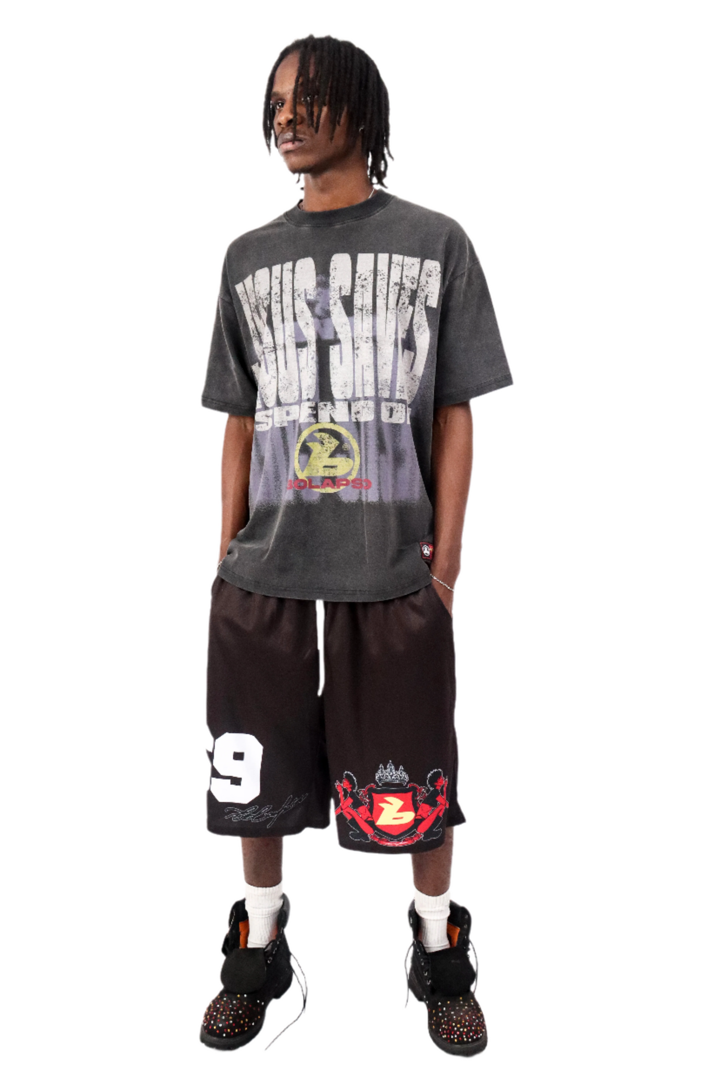 BOLAPSD - JESUS SAVES I SPEND OVERSIZED WASHED BLACK TEE